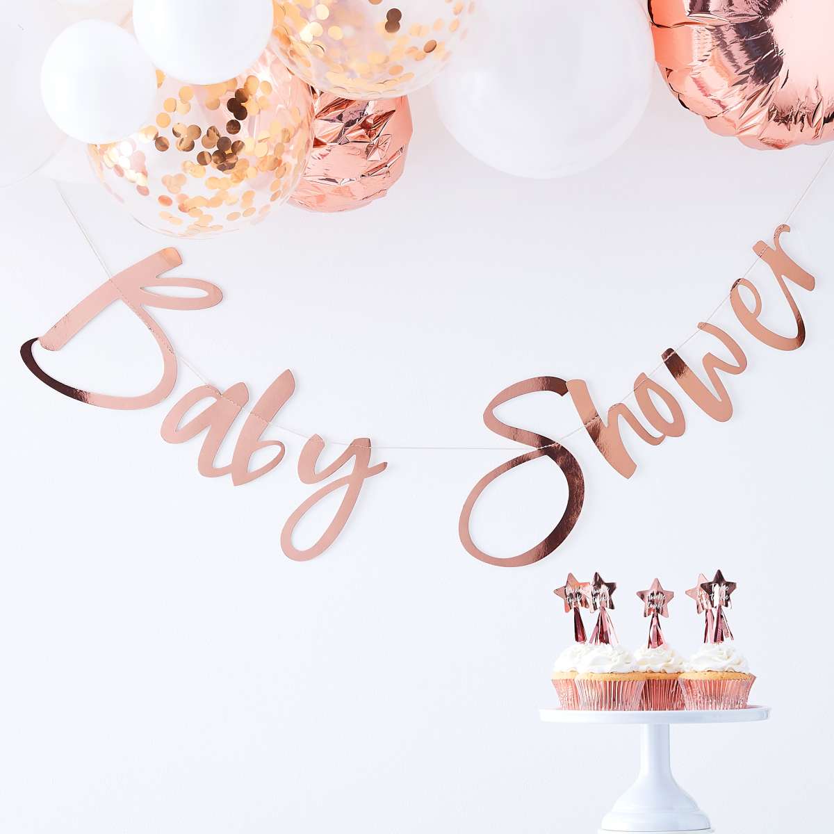 1 Backdrop - Baby Shower - Rose Gold - Luftballon-Welt