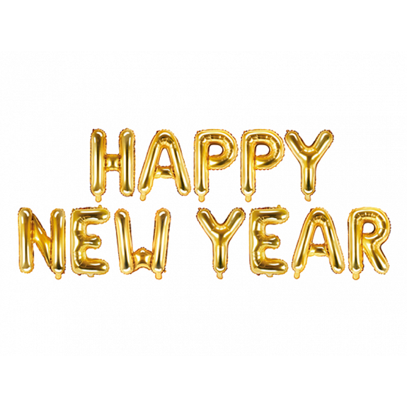 1 Ballon - Schriftzug - Happy New Year - Gold - Luftballon-Welt