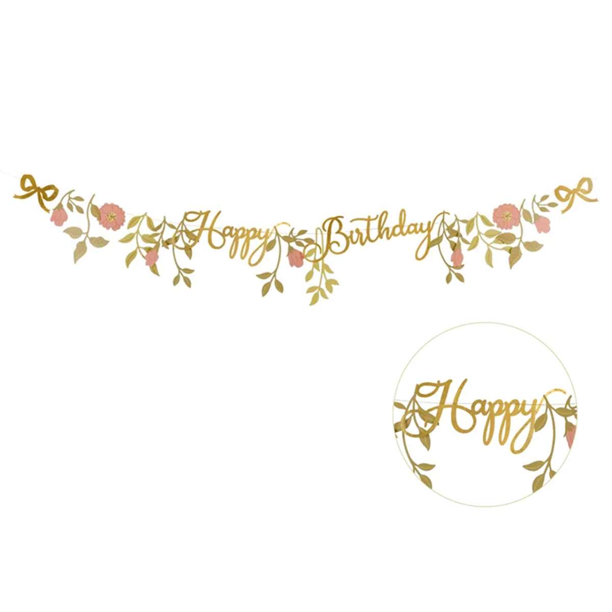 1 Bannergirlande - Happy Birthday Flowers Rose & Gold - Luftballon-Welt