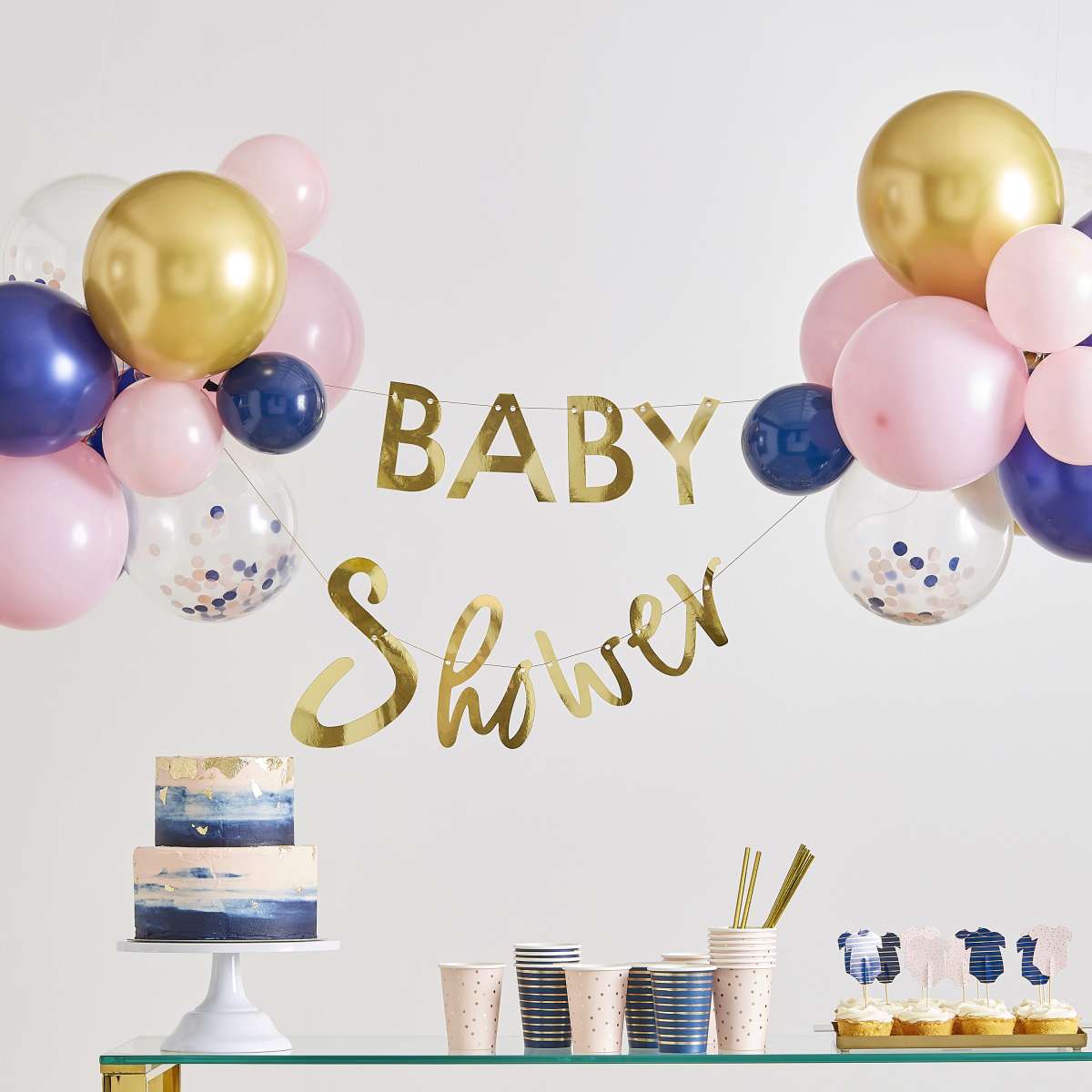1 Gold Foiled 'Baby Shower' Bunting - Luftballon-Welt