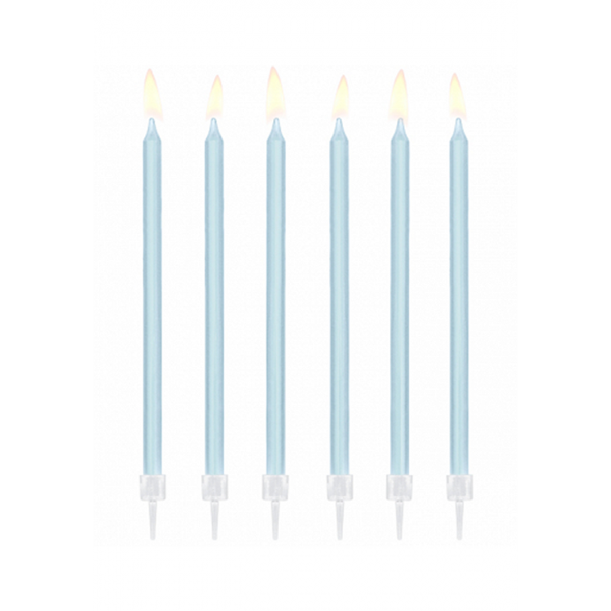 12 Kuchenkerzen XL mit Halterung - Hellblau - Luftballon-Welt