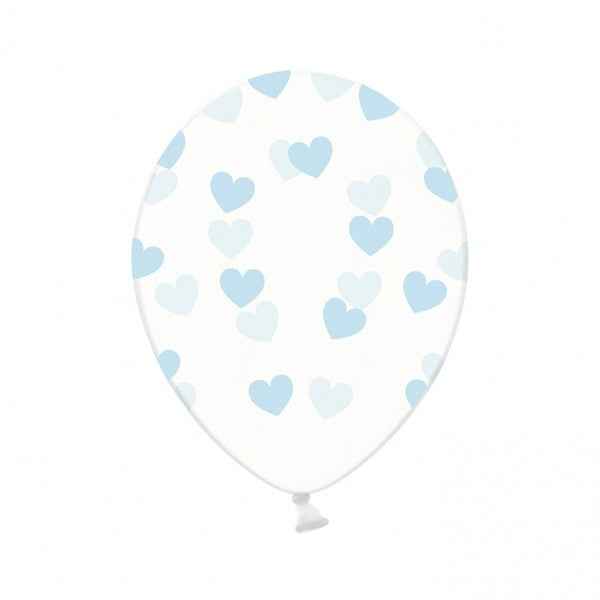 6 Motivballons Clear - Ø 30cm - Hearts - Hellblau