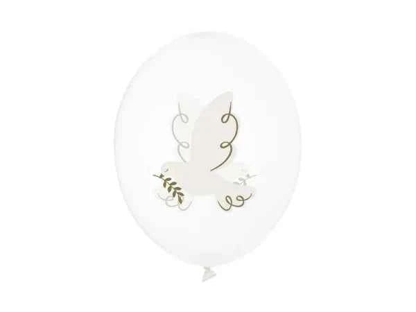 6 Motivballons - Ø 30cm - Taube - Crystal Clear