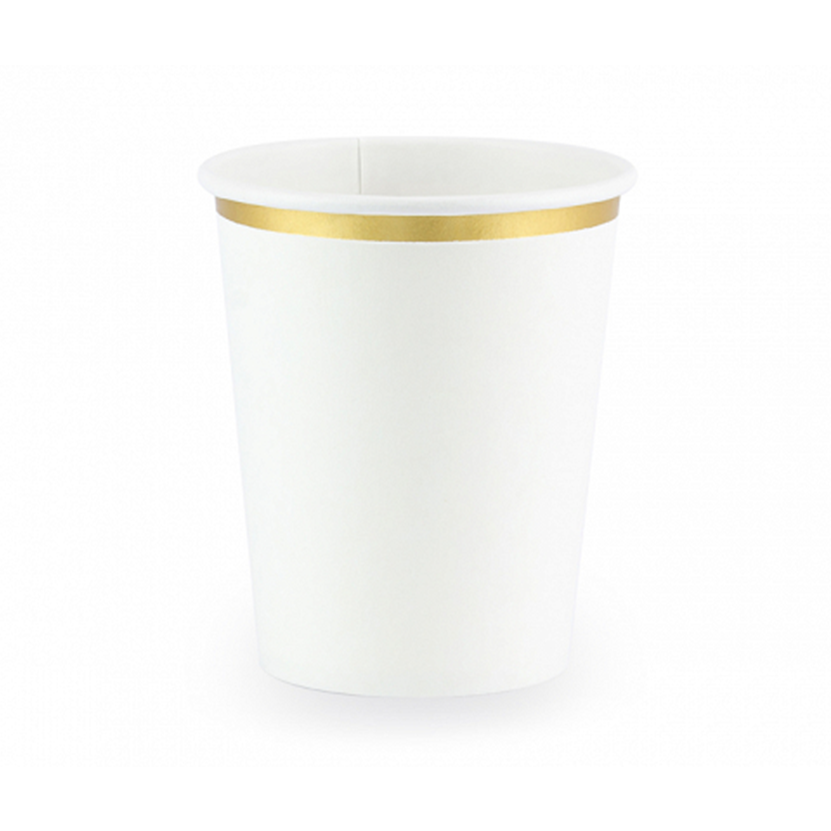 6 Pappbecher Trend - 260ml - Weiß & Gold - Luftballon-Welt