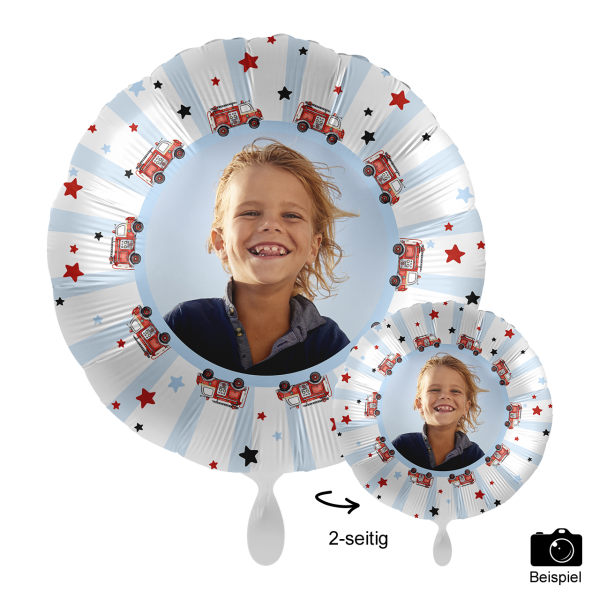 1 Ballon mit Foto - Happy Fire Engine - Luftballon-Welt