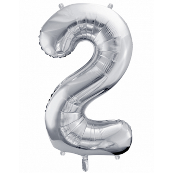 1 Ballon XXL - Zahl 2 - Silber - Luftballon-Welt