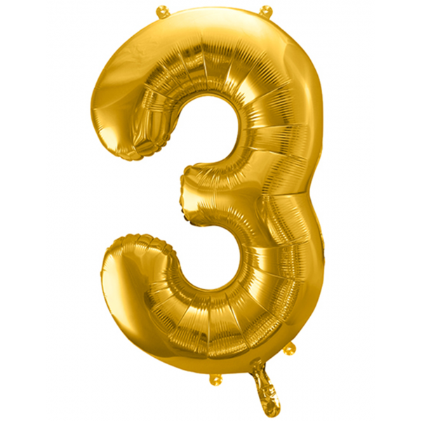 1 Ballon XXL - Zahl 3 - Gold - Luftballon-Welt
