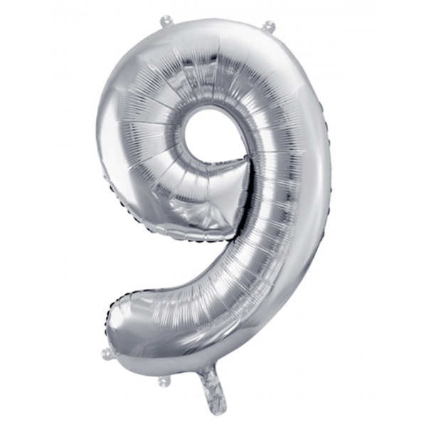 1 Ballon XXL - Zahl 9 - Silber - Luftballon-Welt