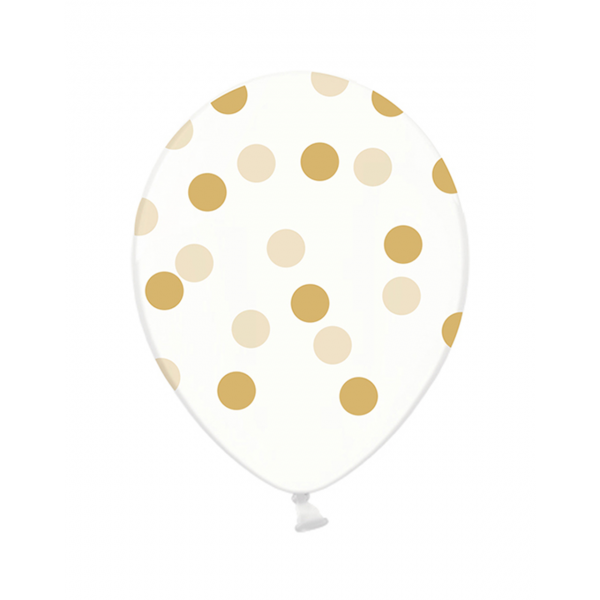 6 Motivballons Clear - Ø 30cm - Dots - Gold - Luftballon-Welt