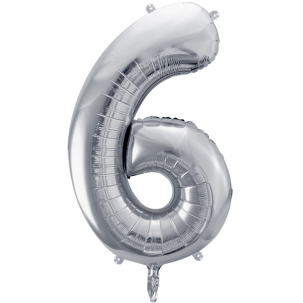 1 Ballon XXL - Zahl 6 - Silber - Luftballon-Welt