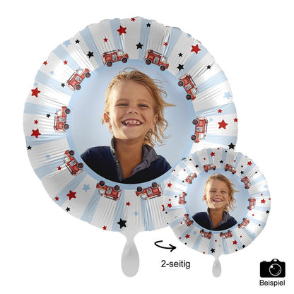 Motiv_Kind_Foto_Ballon_personalierbar_rund_mit_Feuerwehrautos_Groesse_43cm_Kindergeburtstag