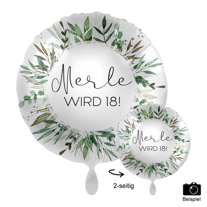 1 Ballon mit Text - Natural Greenery Birthday
