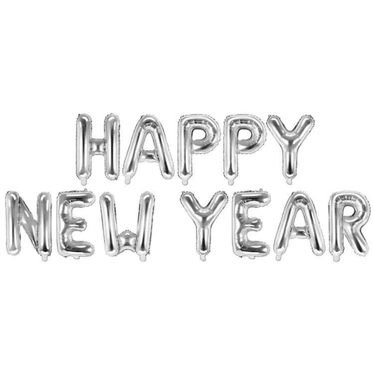 1 Ballon - Schriftzug - Happy New Year - Silber - Luftballon-Welt 