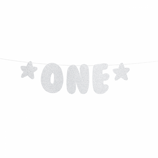 1 Bannergirlande - First Birthday - Glittersilber - Luftballon-Welt