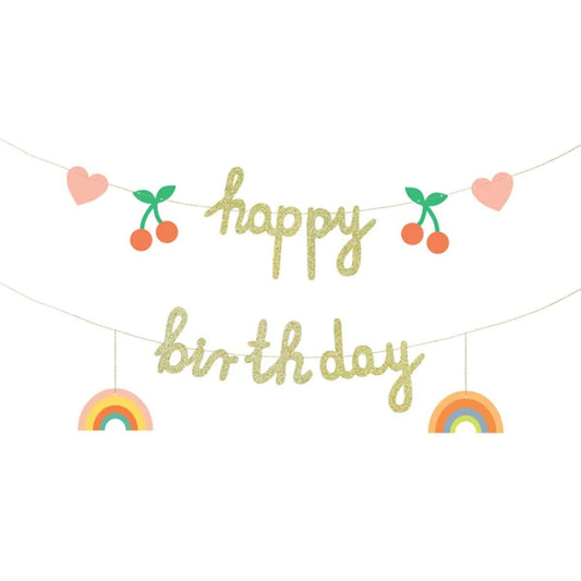 1 Bannergirlande - Happy Birthday Cherry & Rainbow - Luftballon-Welt