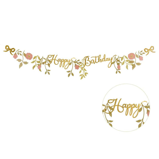 1 Bannergirlande - Happy Birthday Flowers Rose & Gold - Luftballon-Welt