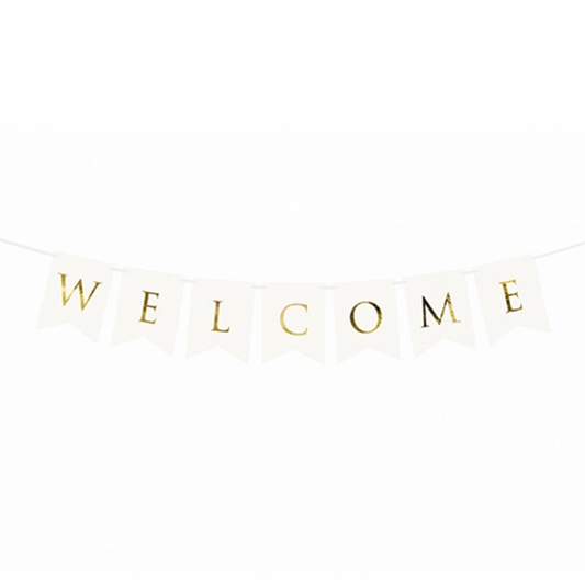 1 Bannergirlande - Welcome - Weiß - Luftballon-Welt