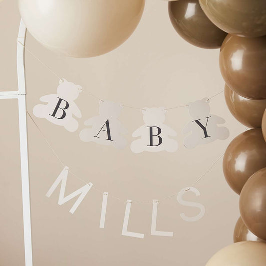 1 Bunting - Customisable Baby Name Bear - Taupe - Luftballon-Welt 