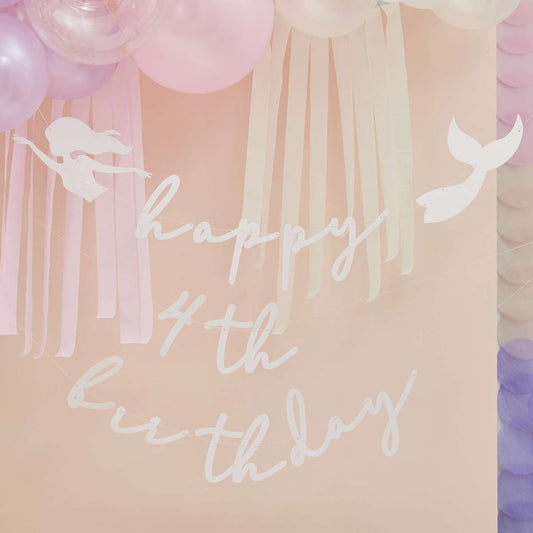 1 Bunting - Happy Birthday with Mermaid and Shells - Luftballon-Welt 