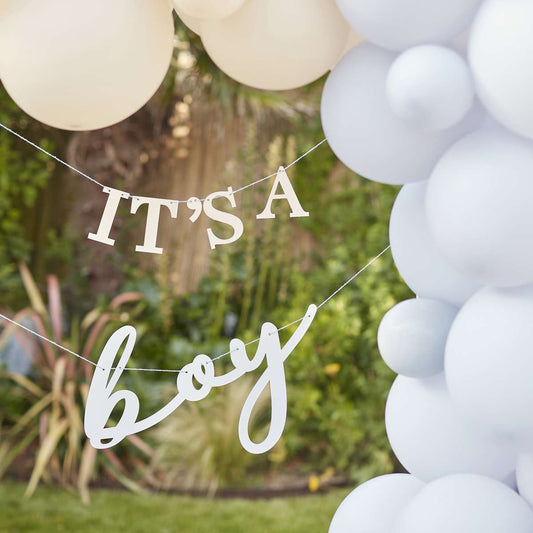1 Eco Bunting - It's A Boy - White & Blue - Luftballon-Welt