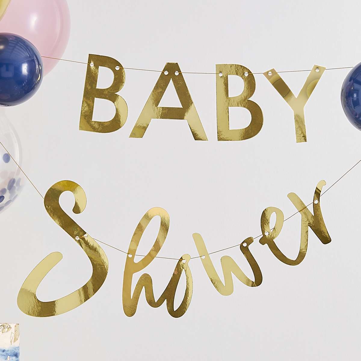 1 Gold Foiled 'Baby Shower' Bunting - Luftballon-Welt 