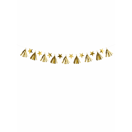 1 Tasselgirlande - 1,3m - Golden Stars - Luftballon-Welt