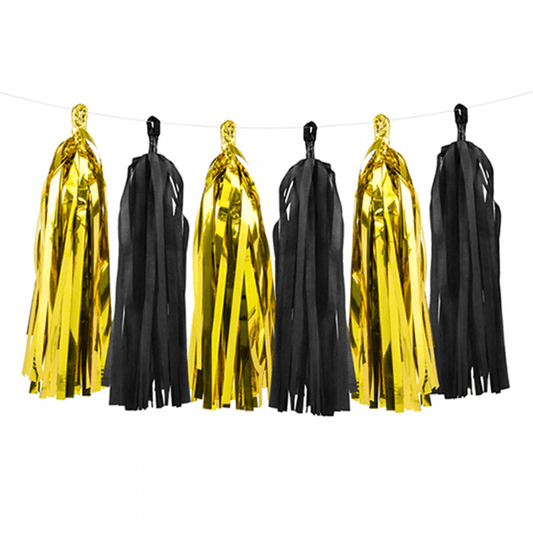 1 Tasselgirlande - 1,5m - Gold & Schwarz - Luftballon-Welt