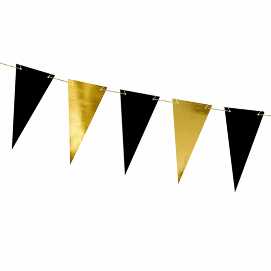 1 Wimpelgirlande - 2,15m - Gold & Schwarz - Luftballon-Welt