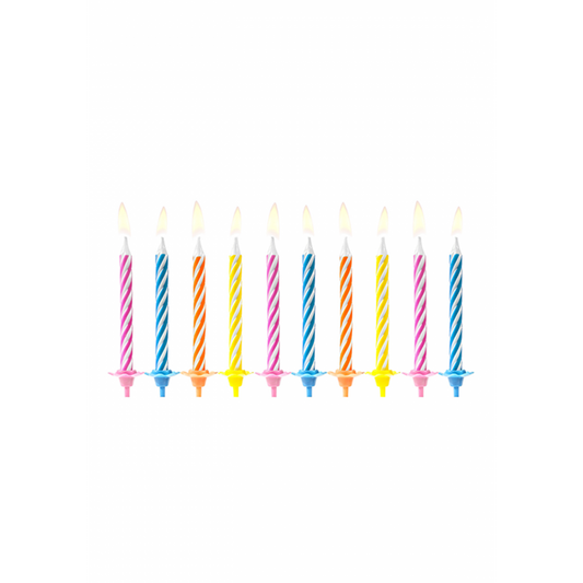 10 Kuchenkerzen mit Halterung - Bunt - Luftballon-Welt