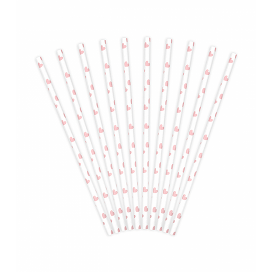 10 Papierstrohhalme - Hearts - Rosa - Luftballon-Welt 
