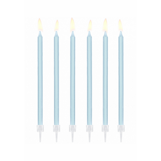 12 Kuchenkerzen XL mit Halterung - Hellblau - Luftballon-Welt
