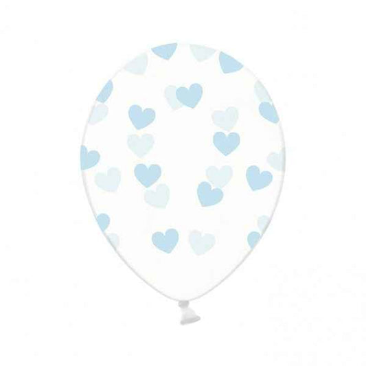 6 Motivballons Clear - Ø 30cm - Hearts - Hellblau