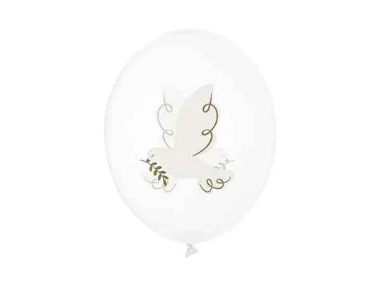 6 Motivballons - Ø 30cm - Taube - Crystal Clear