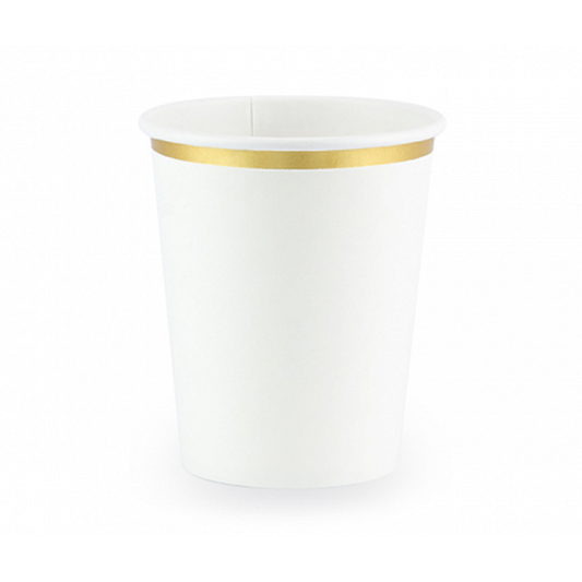 6 Pappbecher Trend - 260ml - Weiß & Gold - Luftballon-Welt