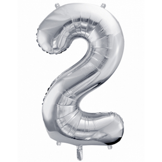 1 Ballon XXL - Zahl 2 - Silber - Luftballon-Welt 