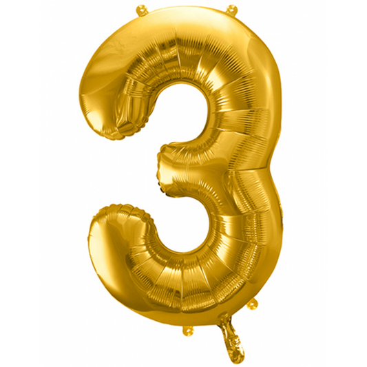 1 Ballon XXL - Zahl 3 - Gold - Luftballon-Welt 