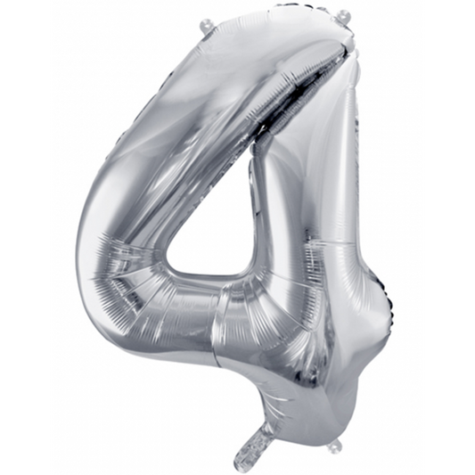 1 Ballon XXL - Zahl 4 - Silber - Luftballon-Welt 