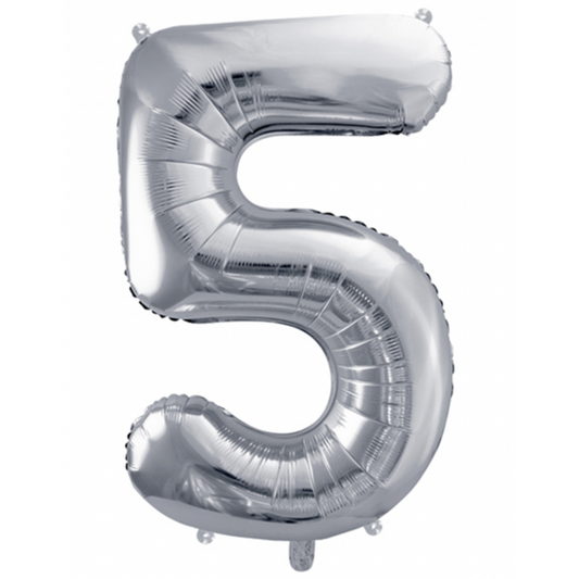 1 Ballon XXL - Zahl 5 - Silber - Luftballon-Welt 