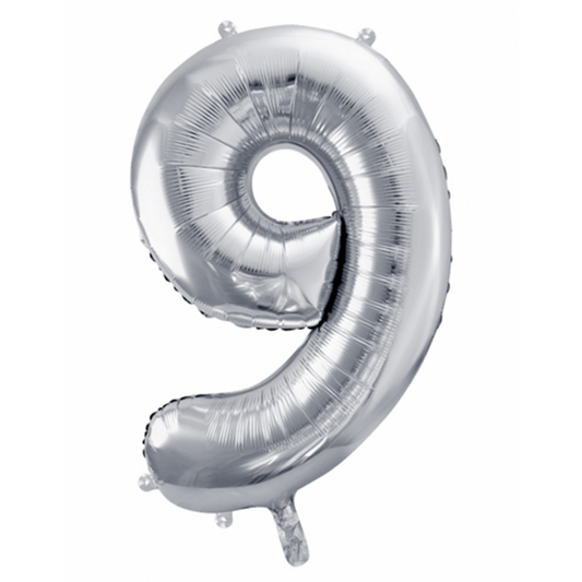 1 Ballon XXL - Zahl 9 - Silber - Luftballon-Welt 