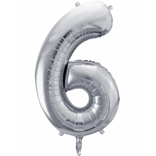 1 Ballon XXL - Zahl 6 - Silber - Luftballon-Welt 