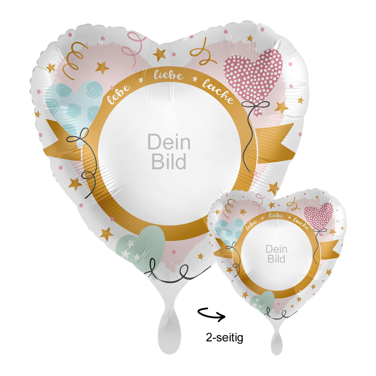 Fotoballon Ø 43cm Herzform - Lebe Liebe Lache