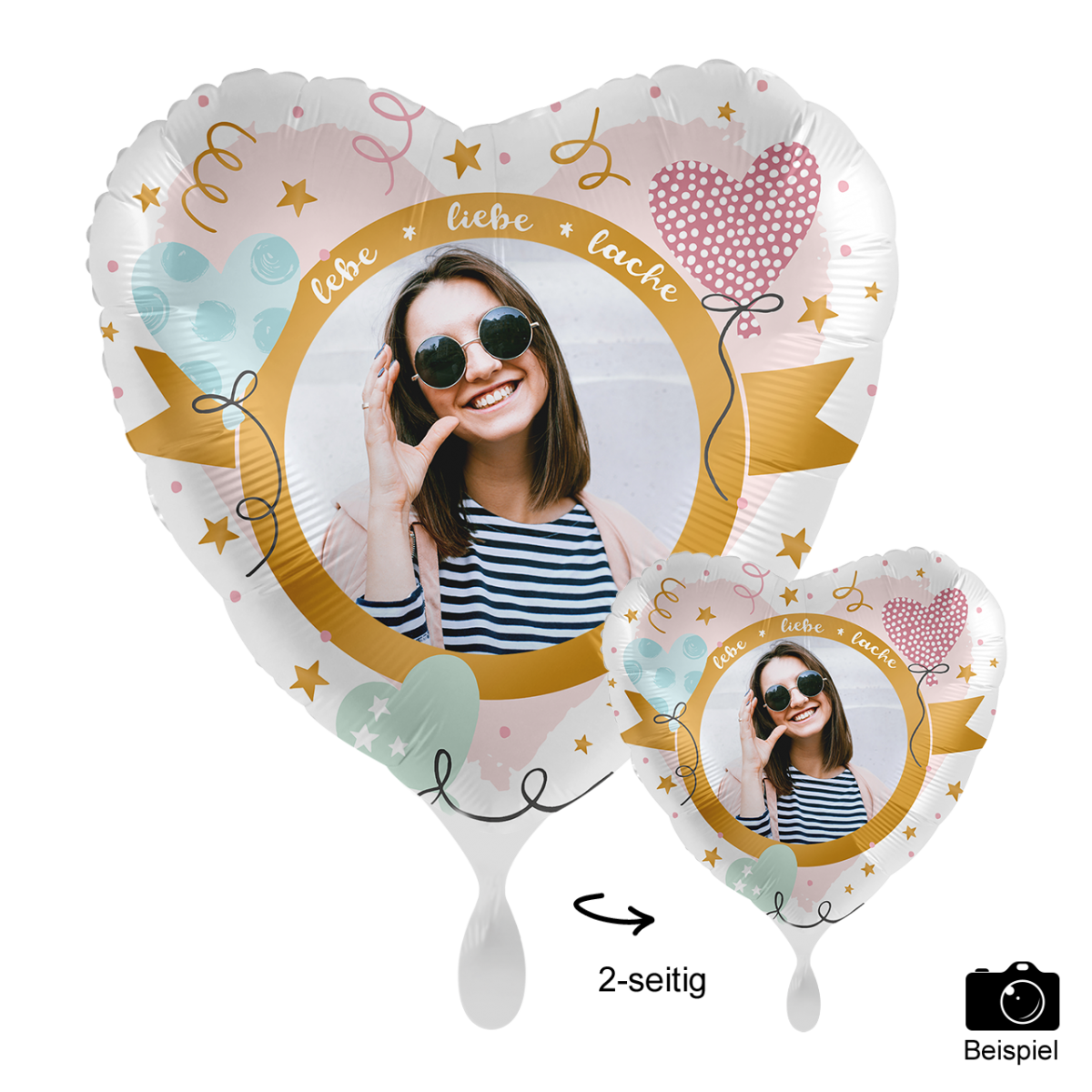 Fotoballon Ø 43cm Herzform - Lebe Liebe Lache