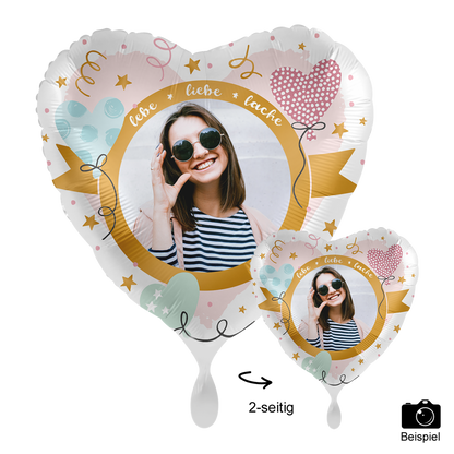 Fotoballon Ø 43cm Herzform - Lebe Liebe Lache
