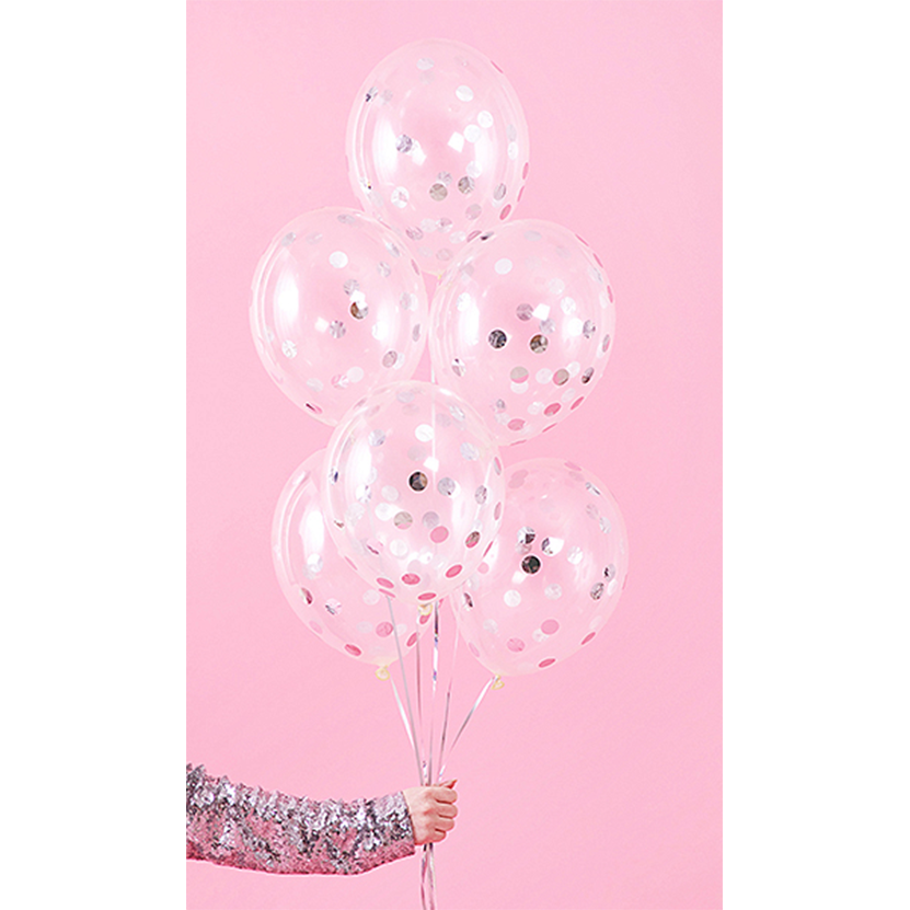 6 Konfettiballons - Ø 30cm - Dotty - Silber
