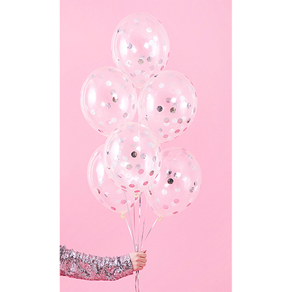 6 Konfettiballons - Ø 30cm - Dotty - Silber