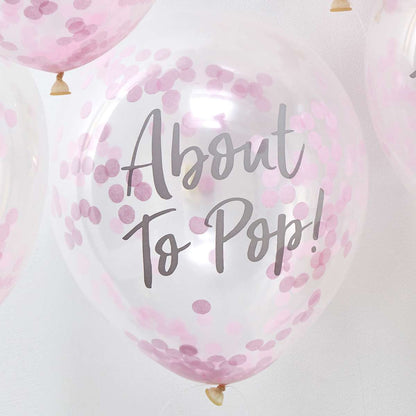 5 Balloons - 12" Confetti - Pink - About To Pop
