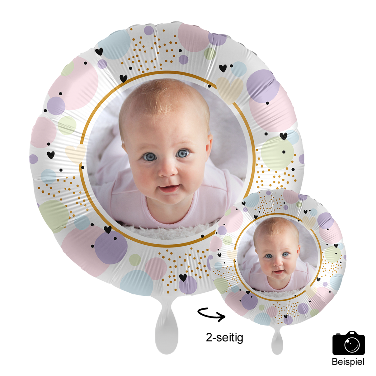 Fotoballon Ø 43cm rund - Pastel Hearts